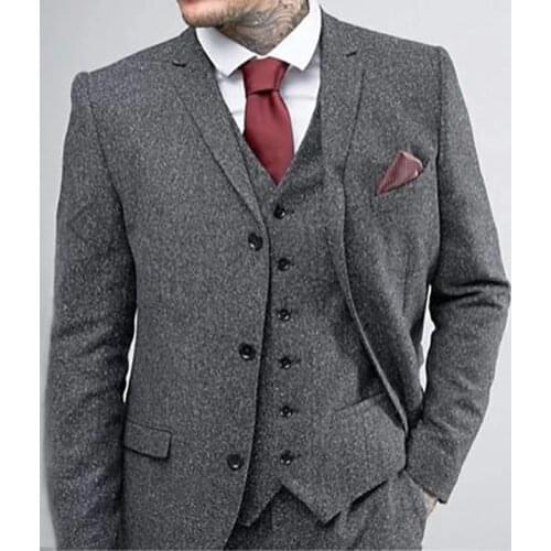 Grey Groom Wear Best Man Wear Tweed Tuxedos Wedding Dress Prom Dresses Business Suit костюм для жениха 3Piece(Jacket+Pant+Vest)