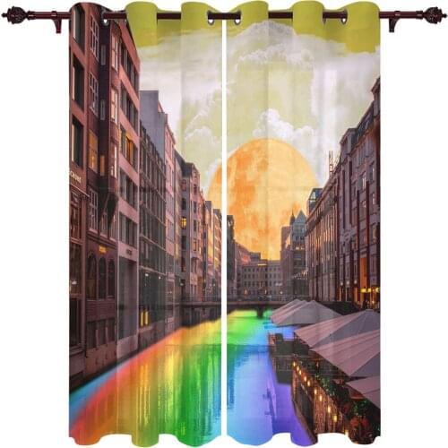 Outdoor Curtains Moon Rainbow Building Living Room Kitchen Curtain Drape For Patio Garden Gazebo Yard Valance Cutains