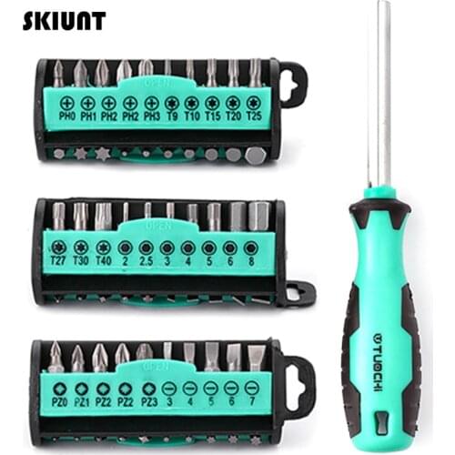 SKIUNT 30Pcs Mini Magnetic Screwdriver Set CR-V Non-Slip Handle Slotted Torx Hex Screw Driver Multi-Function Repair Hand Tools