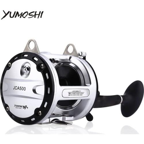 YUMOSHI 12 + 1 Ball Bearings High Speed Cast Drum Fishing Reel Lure Tackle Trolling Boat Saltwater Right Hands Round Reel JCA