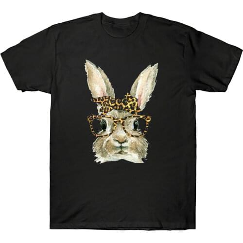 Bunny Rabbit Glasses Leopard Print Bow Funny Hipster Easter Mens Cotton T-Shirt