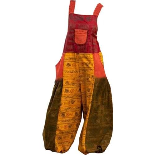 Lady Jumpsuit Sleeveless Color Block Women Backless Wide Leg Retro Print Dungarees Overalls for Summer Fashion Bodysuits 2021