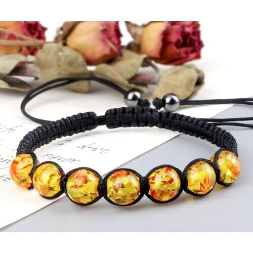 Charm 7 Beads Braided Bracelet 8MM Lava Tiger Eye Imitation Amber Stone Bracelet Women Adjustable Nylon Thread Bangles Jewelry