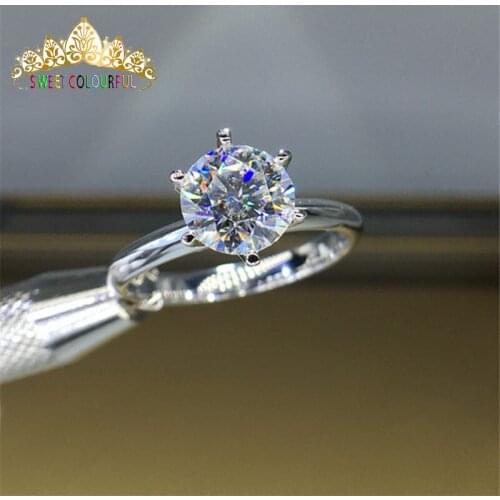 1Carat Wedding 100% Moissanite Diamond Ring Genuine 18K 750 White Gold D color VVS MO-0011 Have a certificate