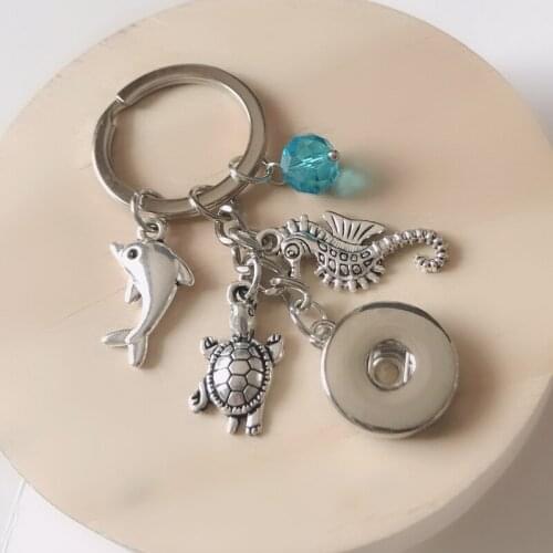 1PC 18mm Snap Key Chain Ocean Animal Turtle Dolphin Sea Horse Key Chain Handbag Charm Snap Keychain Keyring Jewelry Gift bijoux