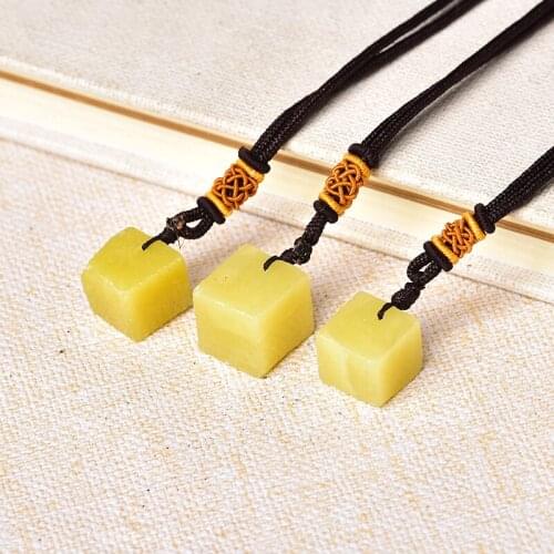 1PC Fashion Simple Natural Crystal Lemon Jade Pendant Couple Pendant Necklace Healing Stone DIY Gift Jewelry Men Women Love Gems
