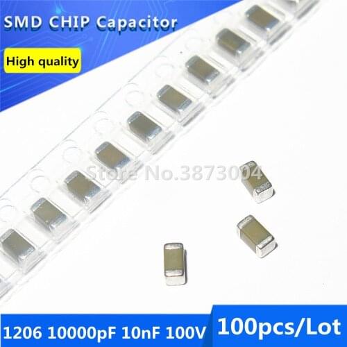 100pcs 1206 10000pF 10nF 0.01uF 100V Thick Film Chip Multilayer Ceramic Capacitor