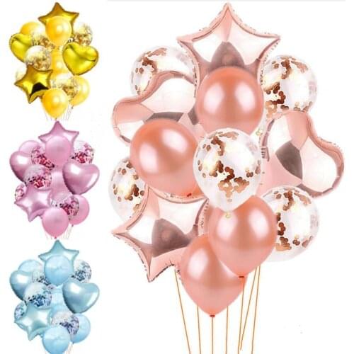 14Pcs Mixed Gold Confetti Balloons Birthday Party Decoration Metallic Balloon Air Ball Birthday Ballon Party Decor star love