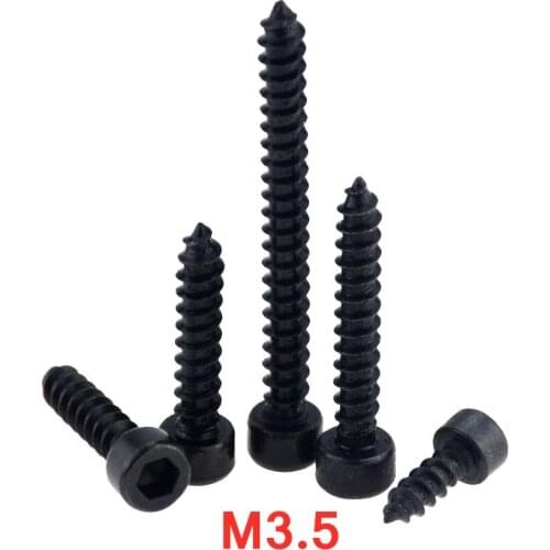 20PCS M3.5*10-30mm 12 16 Carbon Steel 8.8 Grade Black Hexagon Socket Cap Head Self Tapping Screw Model Screws For Speaker