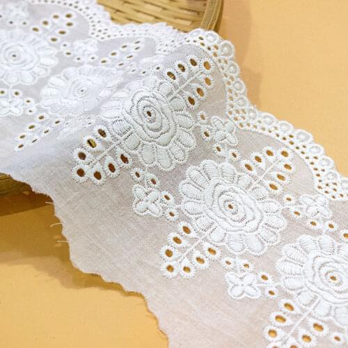 2Yds/lot Width 11CM Hollow Beige Cotton Lace Exquisite Flowers Computer Embroidery Clothing Fabric Accessories AC08