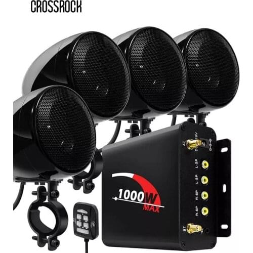 4 Channel Bluetooth Waterproof ATV UTV RZR Motor Stereo Speakers Audio FM USB SD Black