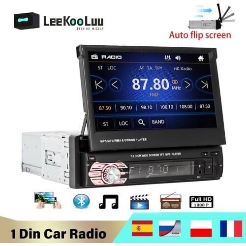 LeeKooLuu Autoradio 1 Din Car Radio Audio USB AUX FM Video Multimedia Player 7" HD Auto Retractable Touch Screen 1Din Car Stereo