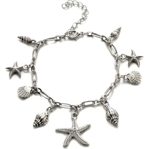 Women Ankel Bracelets Starfish Shell Charm Stainless Steel Anklets 24 Cm Vintage Fashion Foot Chain Jewelry
