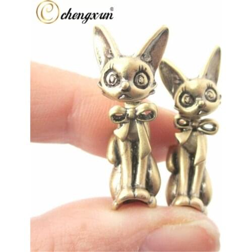 CHENGXUN Female Animal Earrings 3D Kitty Cat Shaped Two Part Front and Back Retro Style Steel Stud Earrings Realistic Earrings