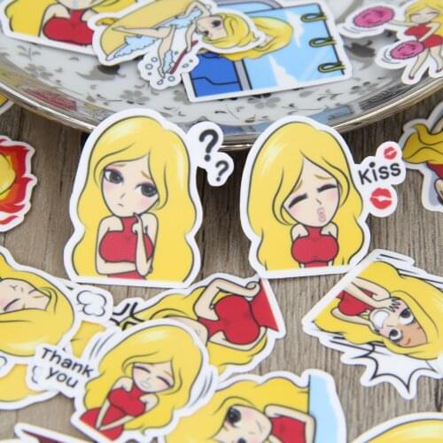 40pcs Yellow Hair Girl Emotion Scrapbooking Stickers Women Lady DIY Craft Decorative Sticker Pack