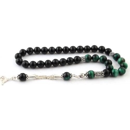 Natural Onyx And Tigereye 925 Silver Tassel 33 Beads For Prayer Tasbih Muslim Rosary Men Women Meditation Jewelry From Turkey