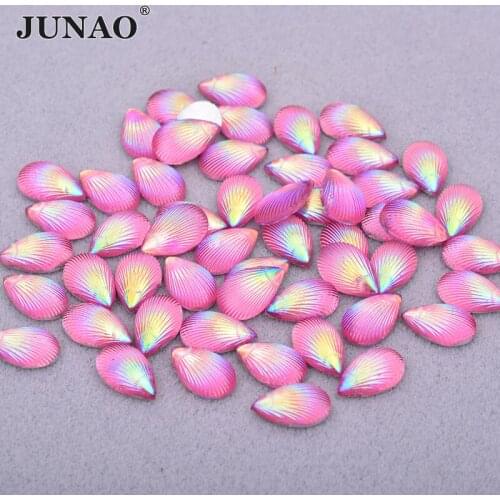 JUNAO 200pcs 8*13mm Shiny Pink AB Drop Rhinestone Applique Flatback Acrylic Crystal Stones Non Hotfix Strass Beads DIY Crafts
