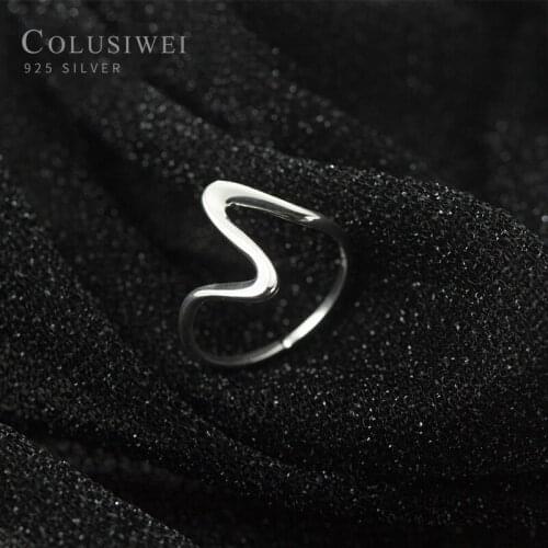 COLUSIWEI Geometric Big Wave Ring for Women Authentic 925 Sterling Silver Fashion Free Size Rings Fine Jewelry Accessories