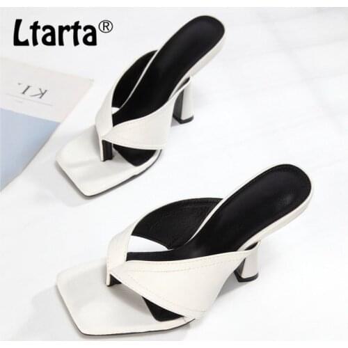 LTARTA Fashion Sandals Womens Summer Flip Flops All-Matching Mid Heel Sandals Cool Design Large Size Womens Shoes CGB