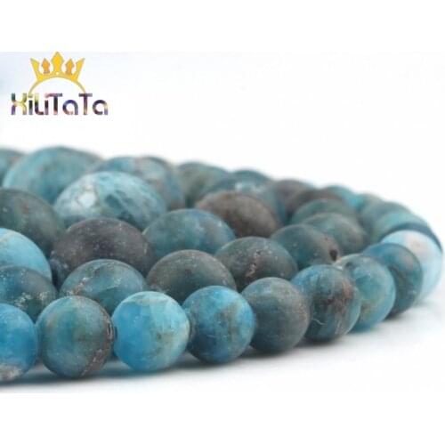 Frosted Matte Blue Apatite Stone Beads Natural Genuine Round Loose Spacer Beads For Jewelry Making DIY Bracelet 15'' 6 8 10 12mm