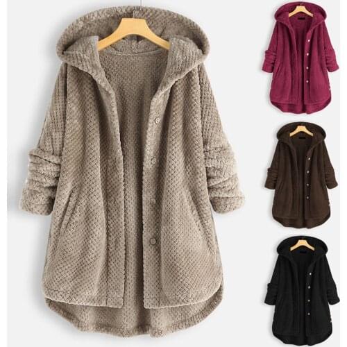Plus Size Fashion Plush Warm Coat Casual Ladies Faux Fur Solid Jacket Coat Streetwear Female Winter Long Sleeve Womens Outerwear
