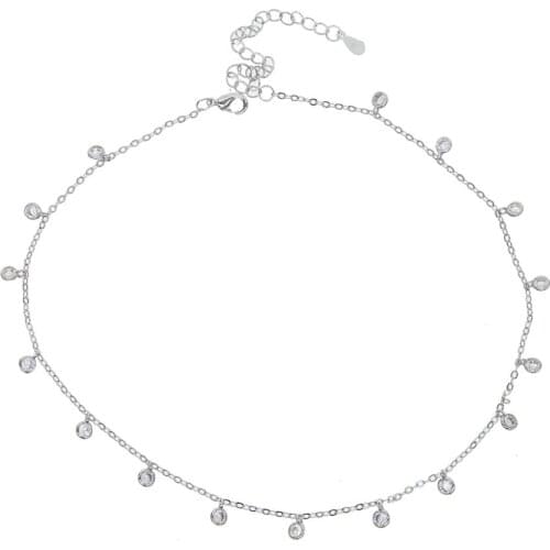 Fashion bezel round square cz paved charm pendant chorker necklace with white gold color short necklace for wedding necklace