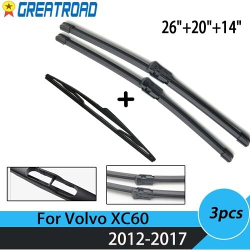 Wiper Front Rear Wiper Blades Set For Volvo XC60 2012-2017 2016 2015 Windshield Windscreen 26"+20"+14"