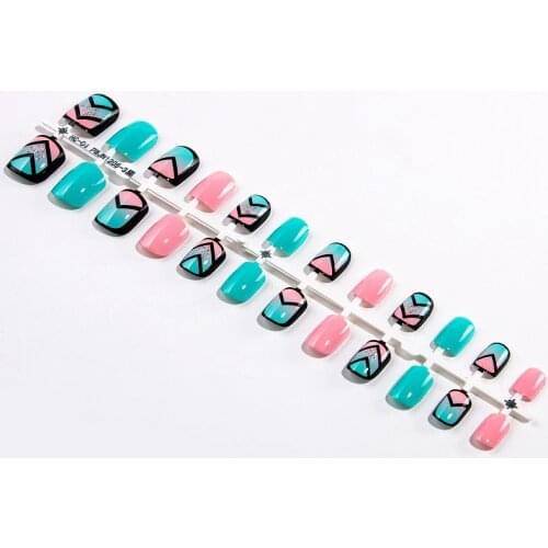 24 Tips Leopard Cartoon Bow Pattern Designs False French Fake Nail Art Tip Acrylic Full Cover Party Nails Decoration