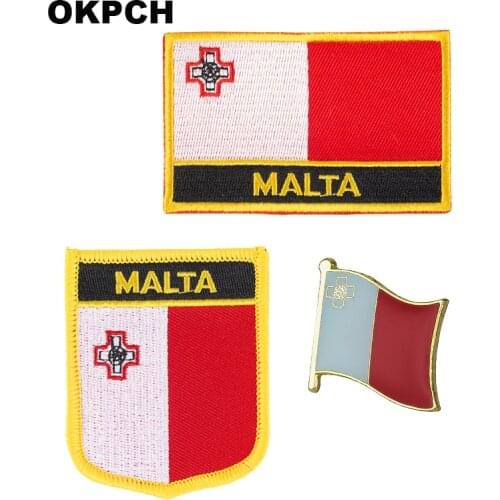 Malta National Flag Embroidered Iron on Patches for Clothing Metal badges PT0112-3