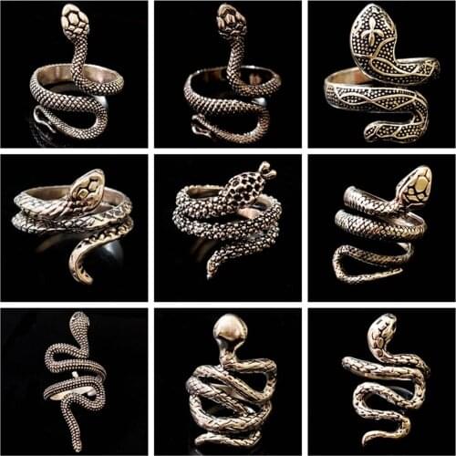 Wholesale 30pcs/lot Top Mix Retro Punk Exaggerated Snake Ring Men Women Hip Hop Animal Cool Jewelry Antique Siver Male Rings