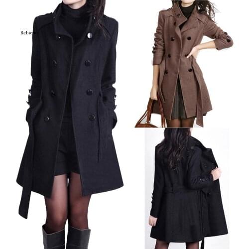 Woolen Coat Long Sleeve Winter Women Pockets Slim Fit Parkas Plus Size Europe Style Female Ladies Autumn Woolen Coats