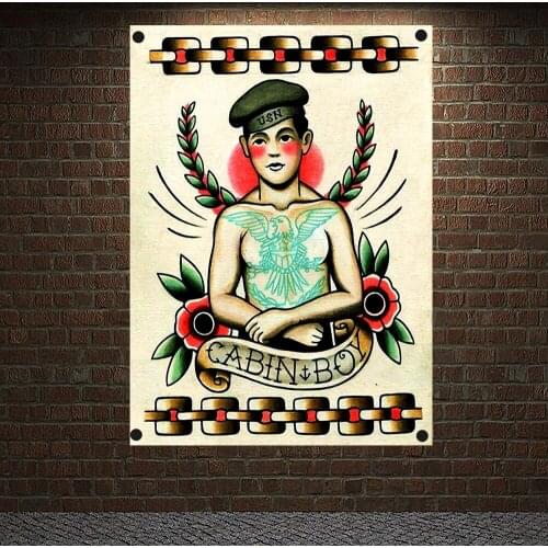 U.S. Navy sailors Tattoo Banners Wall Art Retro Posters Canvas Painting Flag Wall Sticker Tapestry Tattoo Studio Home Decoration