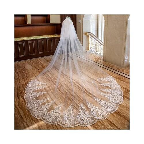 Romantic 5M Wedding Veil Cathedral Two Layer Lace Appliqued Long Bridal Veils With Comb Woman Marry Gifts 2019 New Accessories