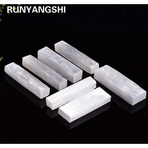 Runyangshi 1pc Natural Selenite Crystal Stick Wand Polishing Crystal Stone Reiki Healing Energy Infused craft home decoration
