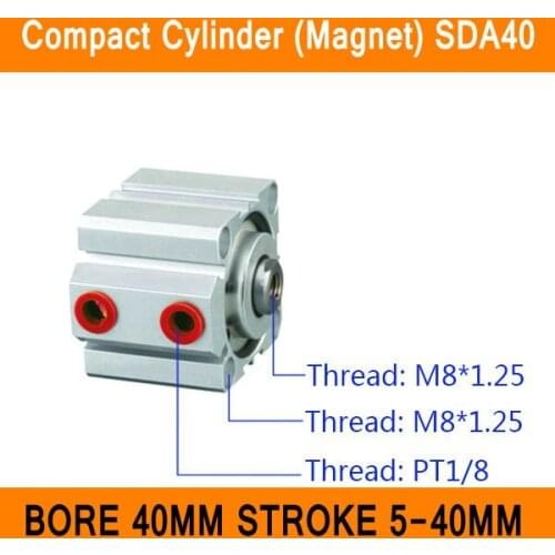 SDA40 Cylinder Magnet Compact SDA Series Bore 40mm Stroke 5-40mm Compact Air Cylinders Dual Action Air Pneumatic Cylinder ISO