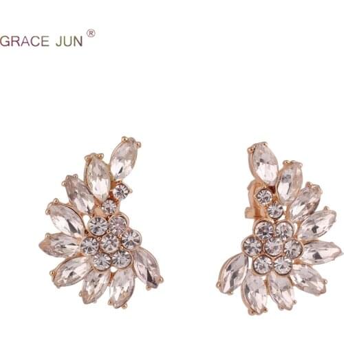 GRACE JUN White and Black Color Clip on Earrings No Pierced for Women Gold Color Big Wing Earrings Charm Jewelry Ear Clip New