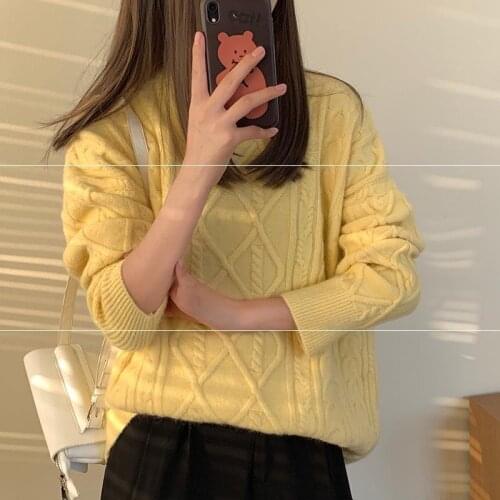 Autumn Winter Sweater Women Pullover Loose O-neck Twist Sweater Coat Vintage Retro Knitted Sweater Jersey Mujer