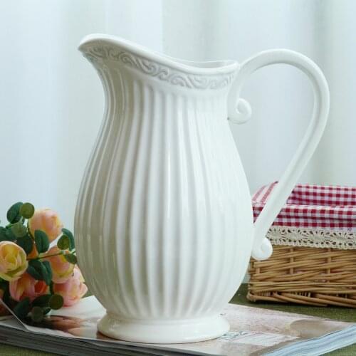 Vintage White Blue Ceramic Pottery Handled Vase With A kettle Design