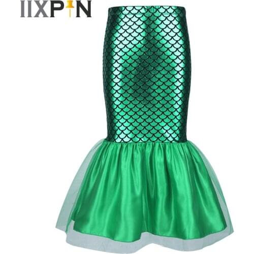 IIXPIN Girls Skirts Mermaid Tail Cosplay Fancy Dress Glossy Fish Scale Printed Walkable Skirt Cosplay Costume for Kids Girls
