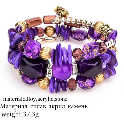 Boho Multilayer Beads Charm Bracelets for Women Vintage Resin Stone Bracelets & Bangles Ethnic Jewelry Gift