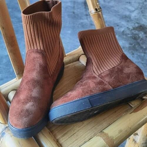 Womens Flats Snow Boots Warm Thick Fur Shoes Women Winter Mid Calf Sock Cotton Boots Vogue Shoes Footwear Size 34-39