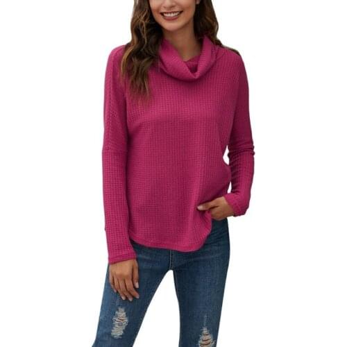 Womens Pullover Pile Collar Knitted Sweatshirt Pullover Solid Color Long Sleeve Comfortable Autumn Sweatshirts Top