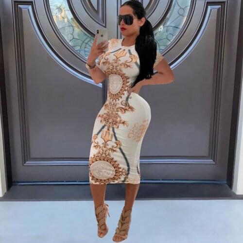 TNNAOFF Aesthetic Graphic Bodycon Dress for Women Summer Trendy elegant Short Sleeve o-neck Streetwear night Club Midi Dresses