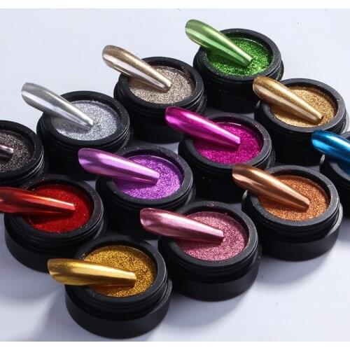 1 Box Soild Mirror Nail Glitter Powder Rose Gold Silver Metallic Powder For Nails Shining Chrome Pigment UV Gel Polish Decor