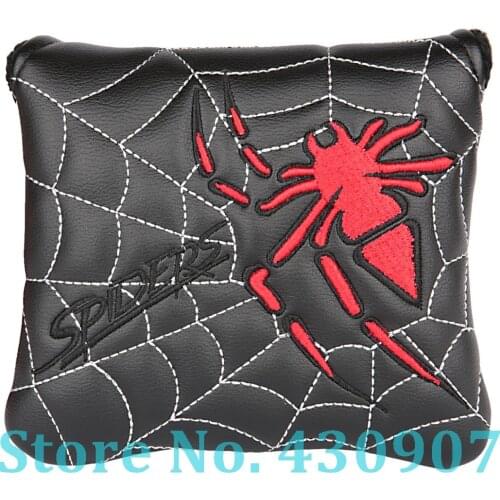 1pc White PU Leather with Spider Embroidery Magnet Golf Club Square Mallet Putter Head Cover Headcover
