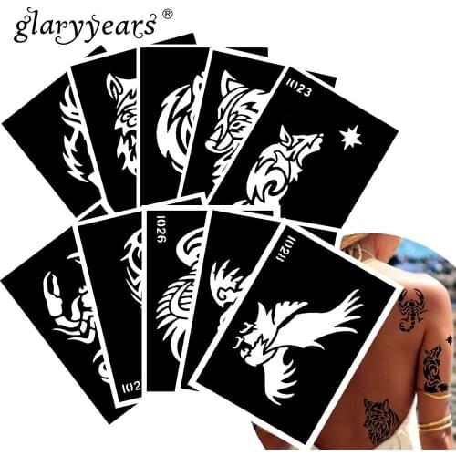 10 Pieces/Set Henna Tattoo Stencil Wolf Pattern Paste Drawing Body Art Tattoo Stencil Sexy Product Waterproof 2019 HN43