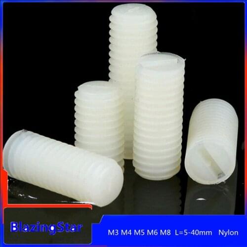 20/50PCS M3 M4 M5 M6 M8 flat head slotted screw plastic sleeve headless screw slotted nylon set screw L=5-40mm