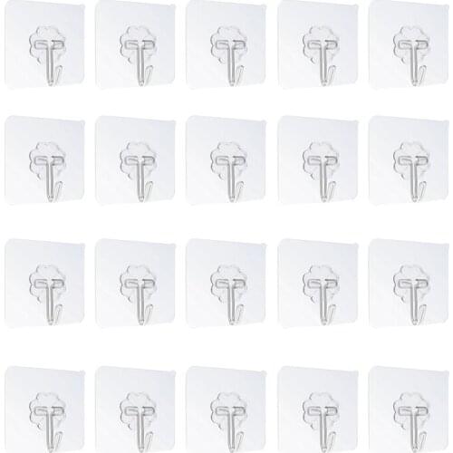 20Pcs Waterproof Self-Adhesive Hook Heavy-Duty Wall Hook Suitable For Home Kitchen Bathroom Punch-Free Strong Hook
