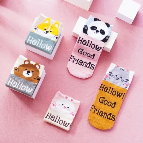 5 Pairs New Socks Women Set Offer Print Funny Cute Cartoon Bear Cub Short Socks Summer Casual Soft Creative Socks for Women