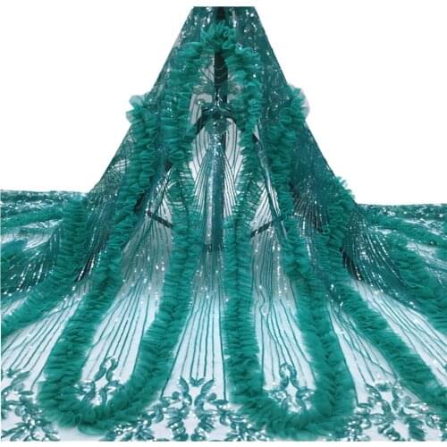 African Lace Fabric 5 Yards 2021 High Quality Sequin Net Embroidery Nigerian Wedding Material French Lace Fabric FJ-225